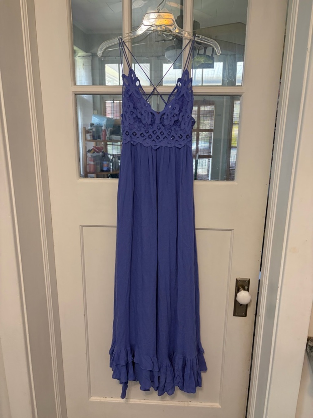 Free People Lavender Blue Crochet Bodice Maxi Dress like new.